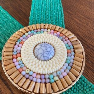 Multicolored Beaded clasp with green colour elastic belt Spain’s national craft